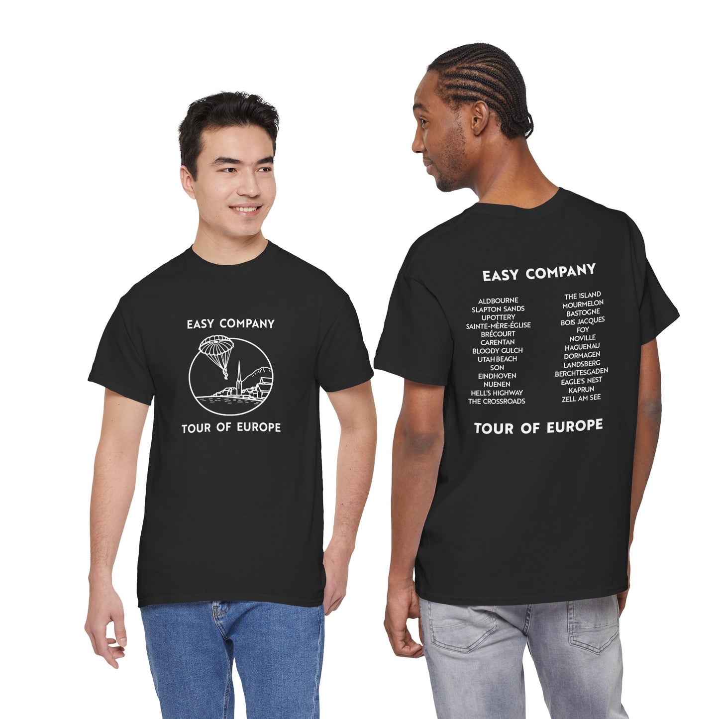 Easy Company Tour of Europe Tee (light on dark)