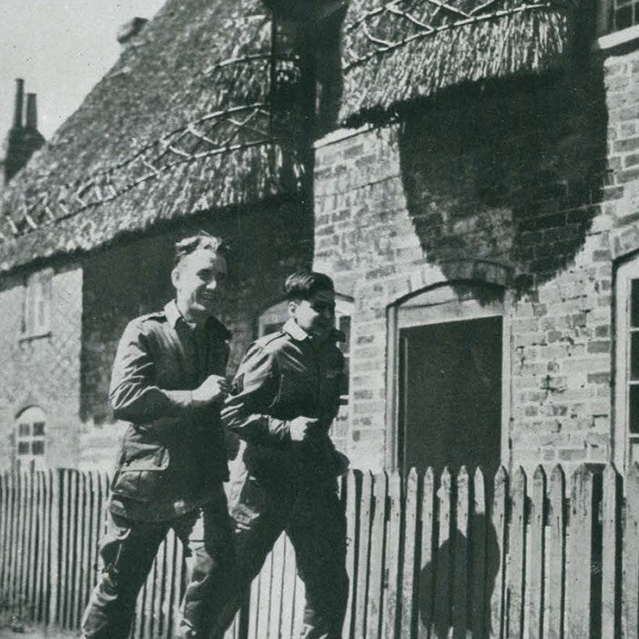 American GIs on a run through Aldbourne, England