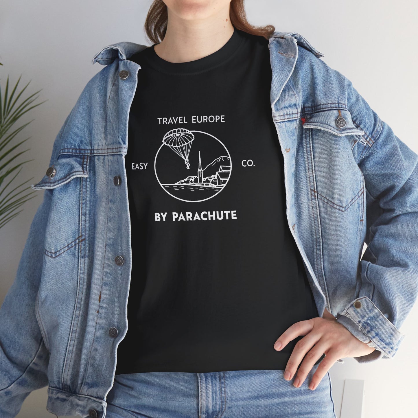 Travel Europe by Parachute Easy Company Tee (light on dark)