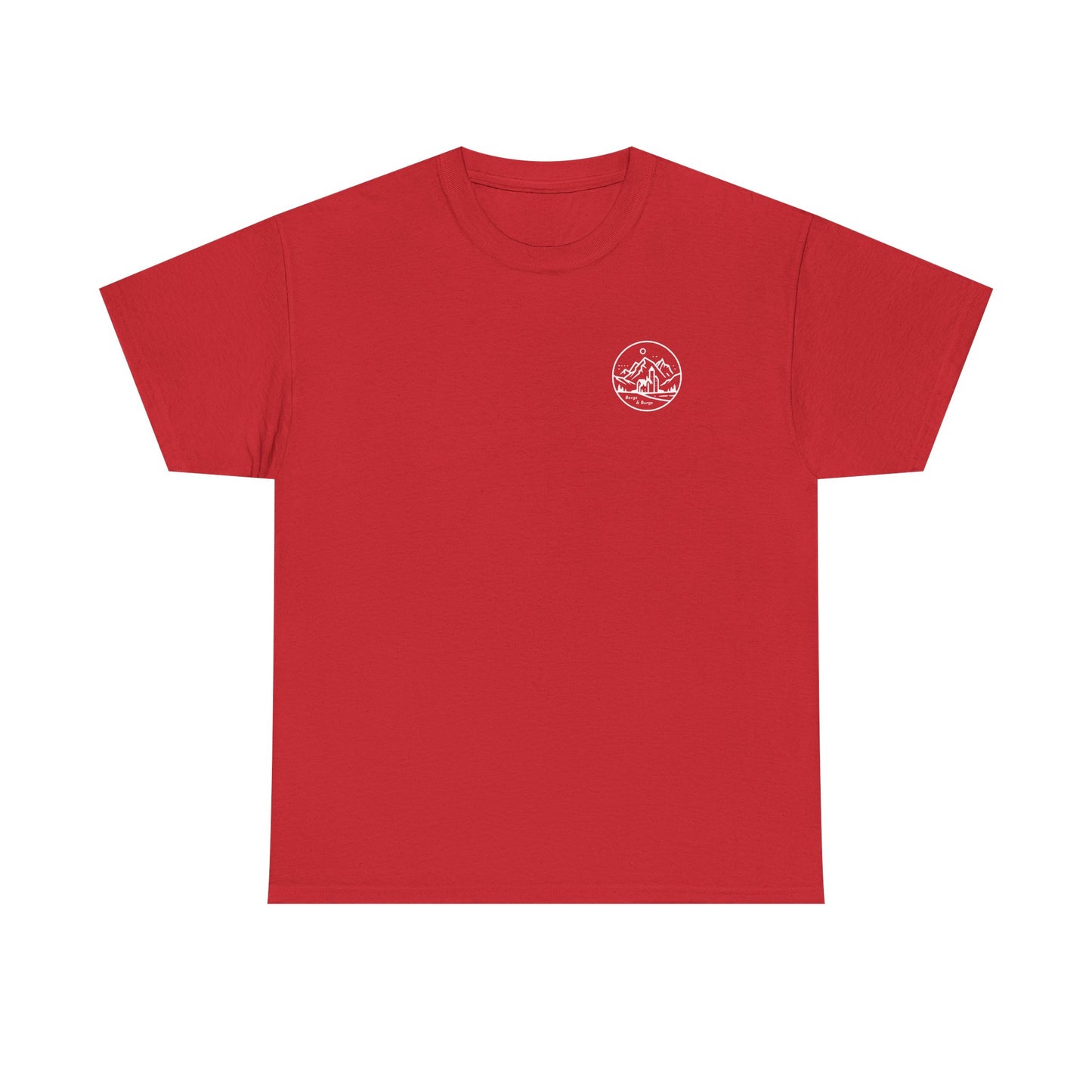 Travel Europe by Parachute with Bergs and Burgs Tee (light on dark)