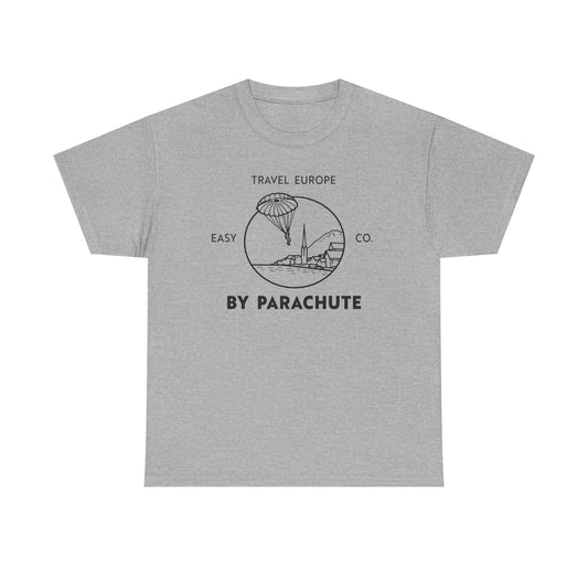 Band of Brothers Easy Company WWII Paratrooper Tee — 'Travel Europe by Parachute' Vintage Design
