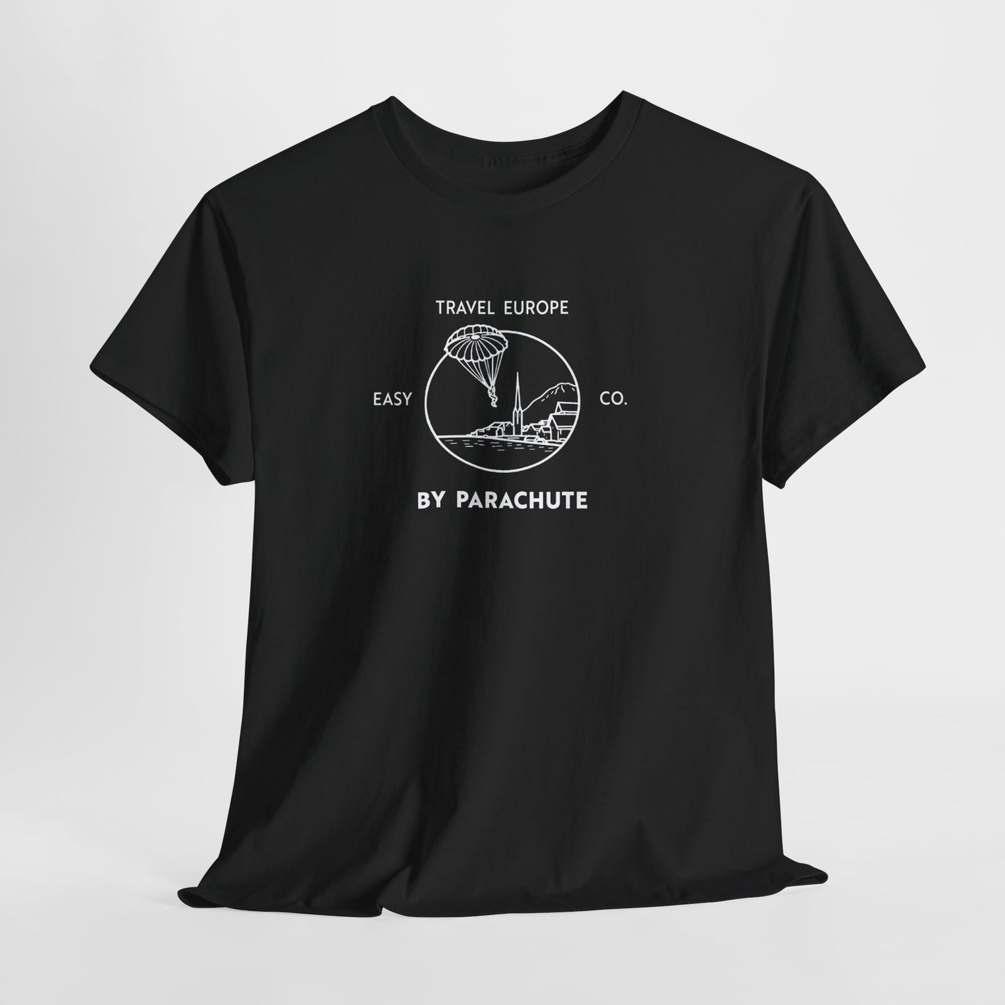 Travel Europe by Parachute Easy Company Tee (light on dark)