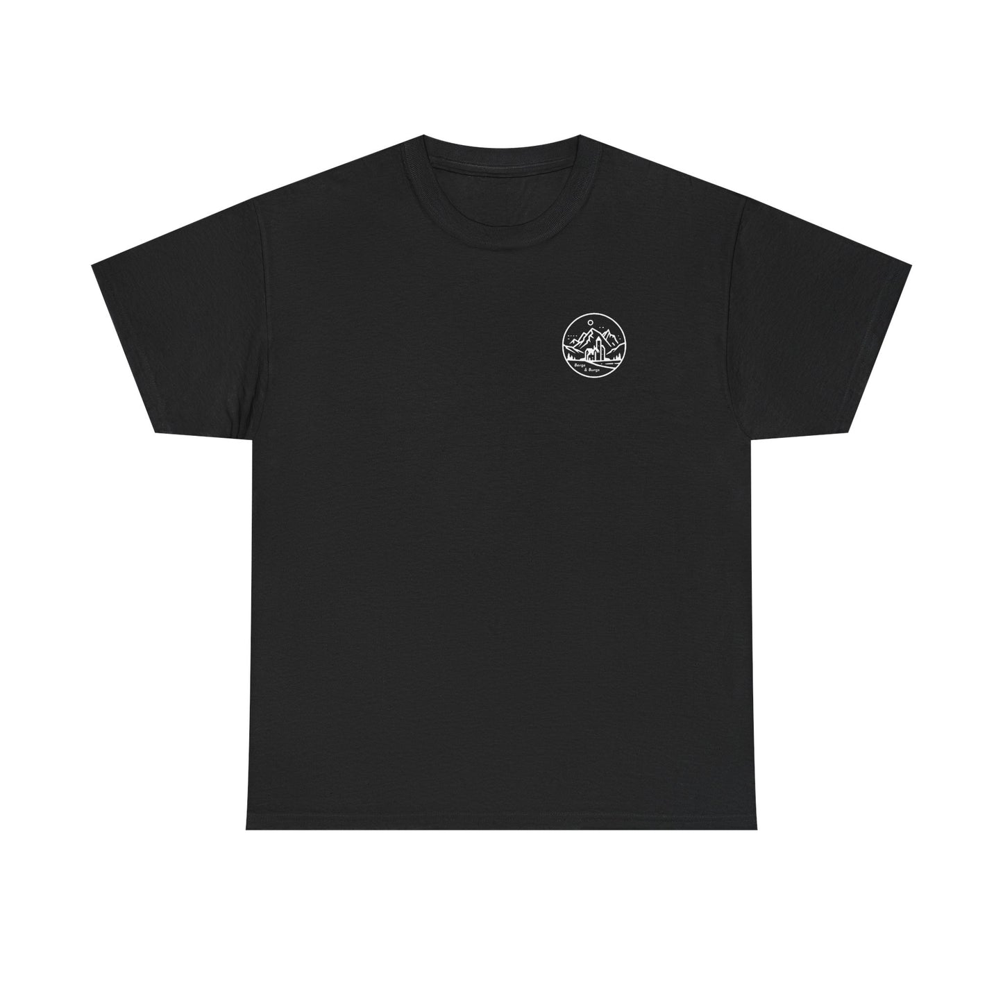 Travel Europe by Parachute with Bergs and Burgs Tee (light on dark)
