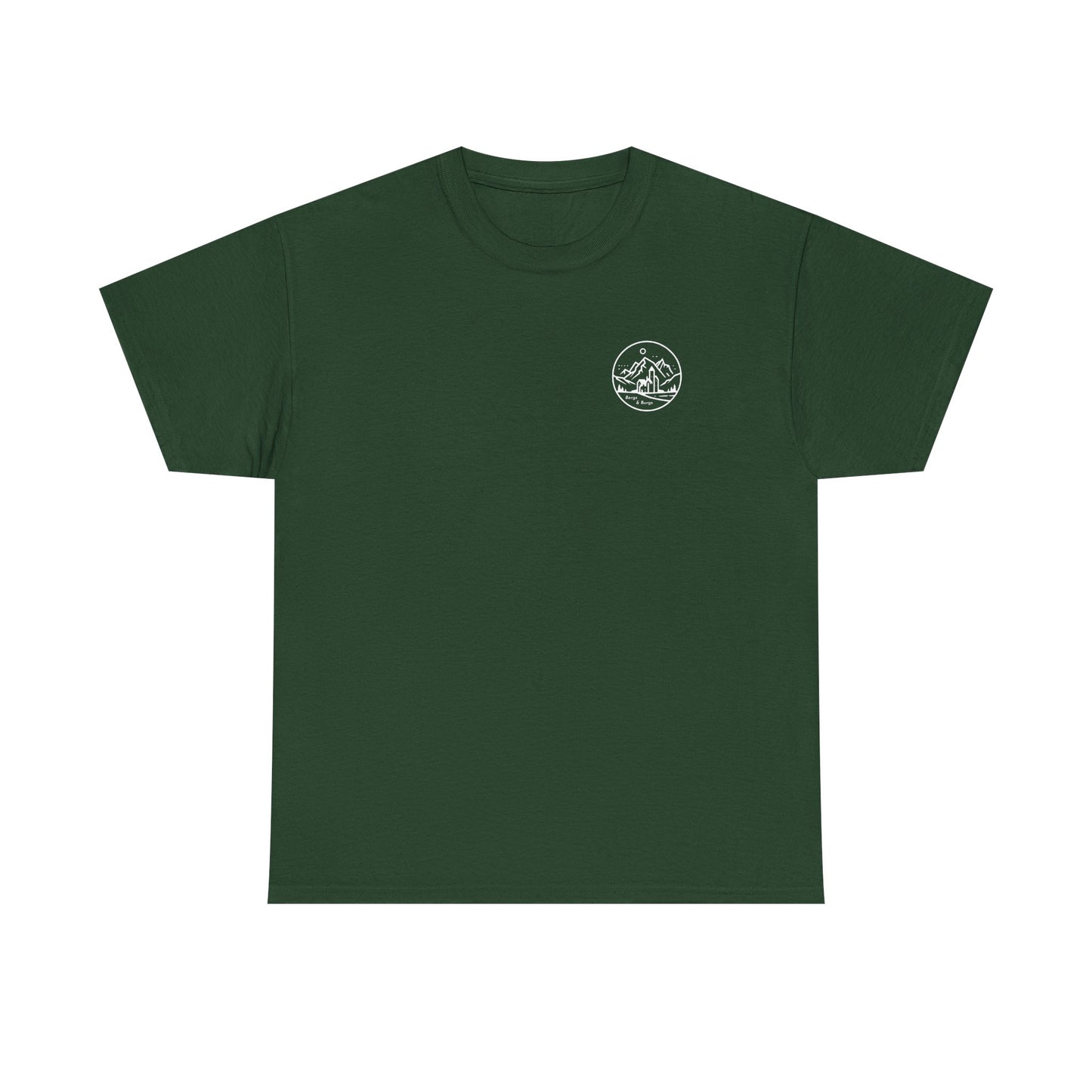 Travel Europe by Parachute with Bergs and Burgs Tee (light on dark)