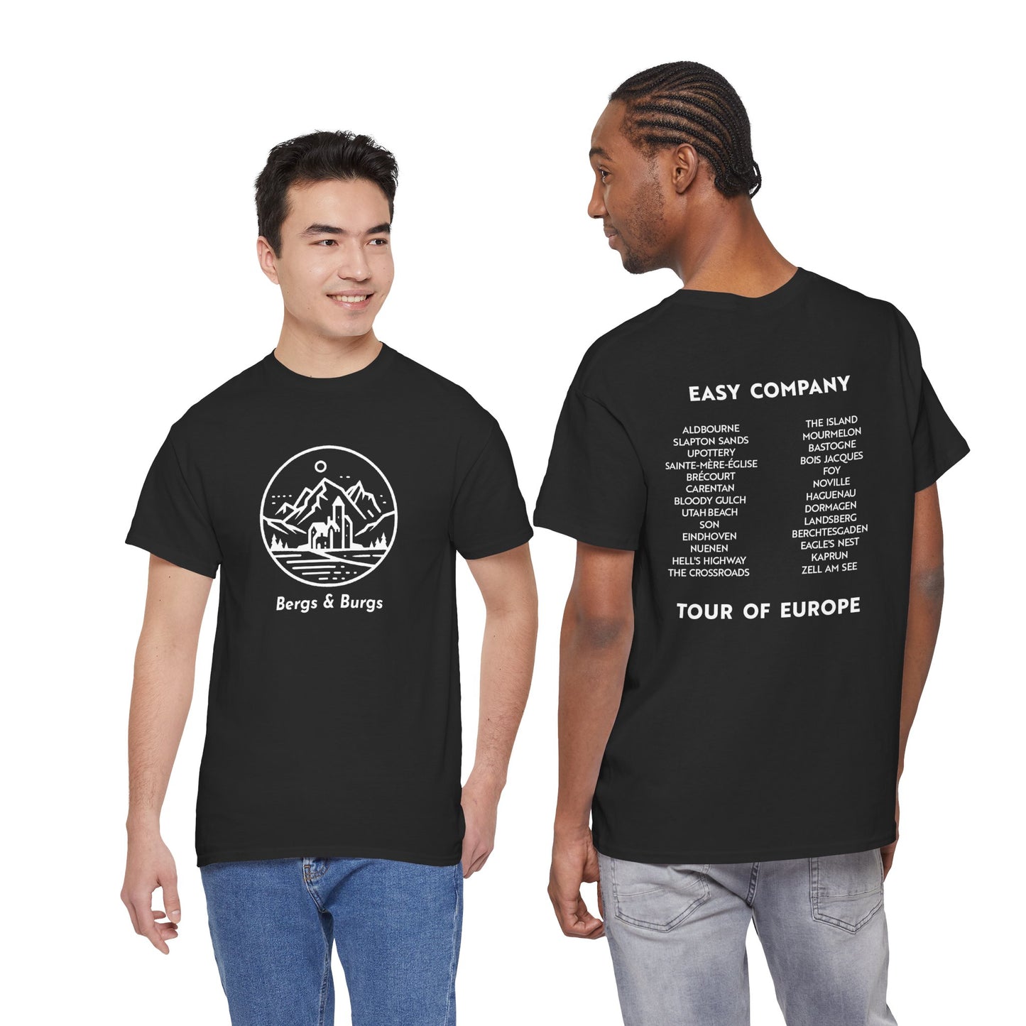 Bergs and Burgs Band of Brothers Tour T Shirt (light on dark)