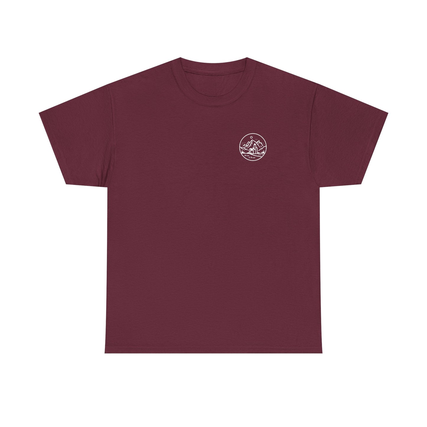 Travel Europe by Parachute with Bergs and Burgs Tee (light on dark)