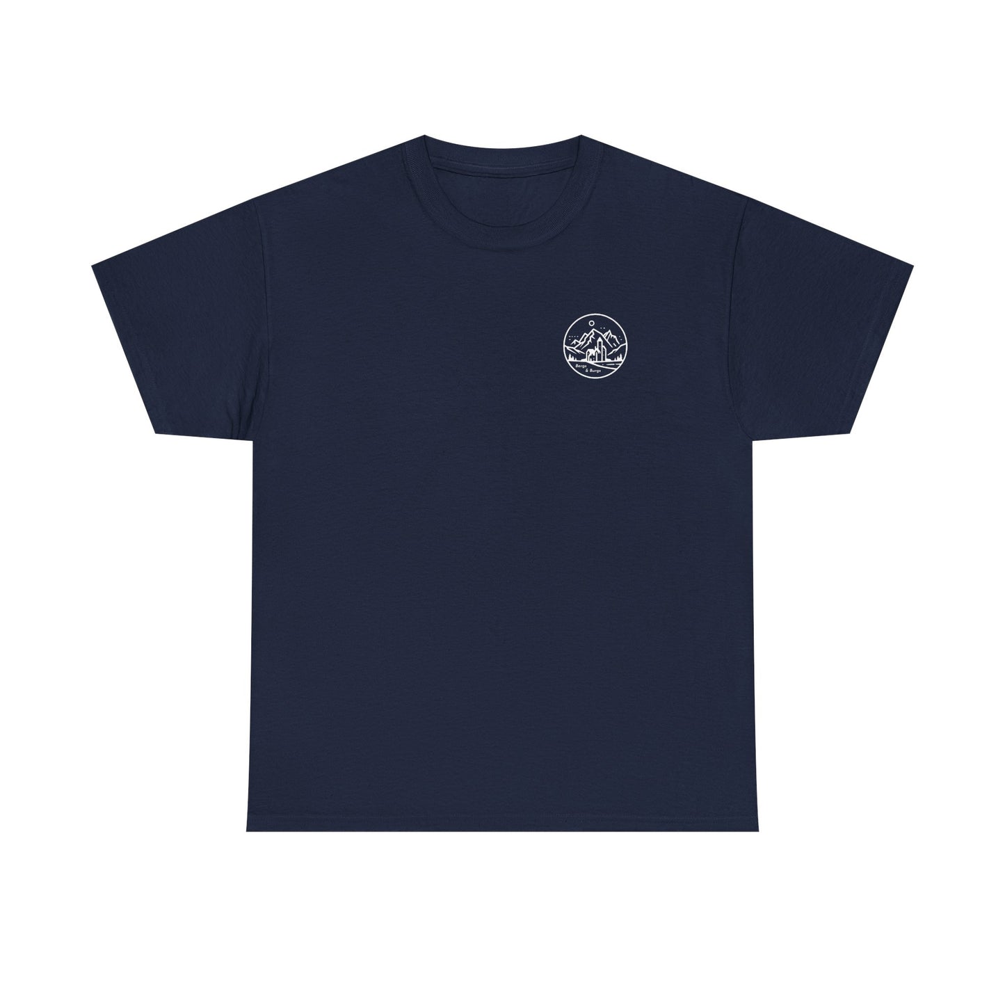 Travel Europe by Parachute with Bergs and Burgs Tee (light on dark)