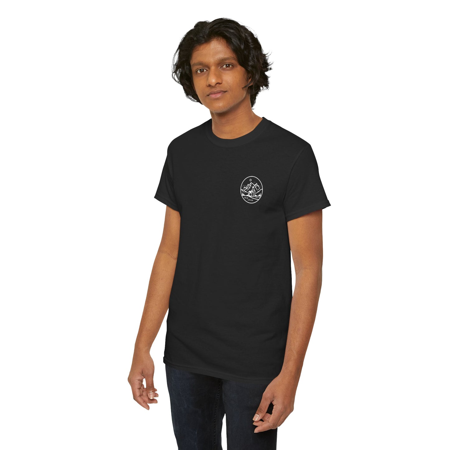 Travel Europe by Parachute with Bergs and Burgs Tee (light on dark)