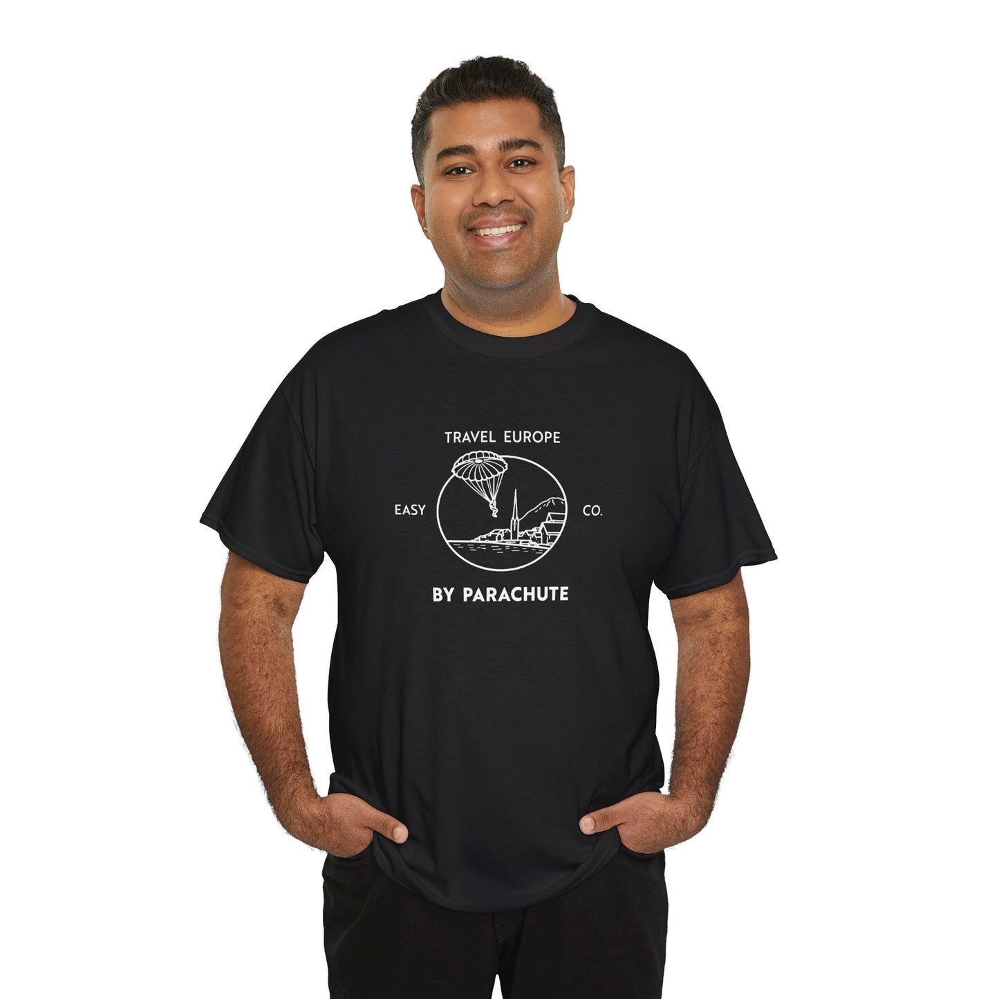 Travel Europe by Parachute Easy Company Tee (light on dark)