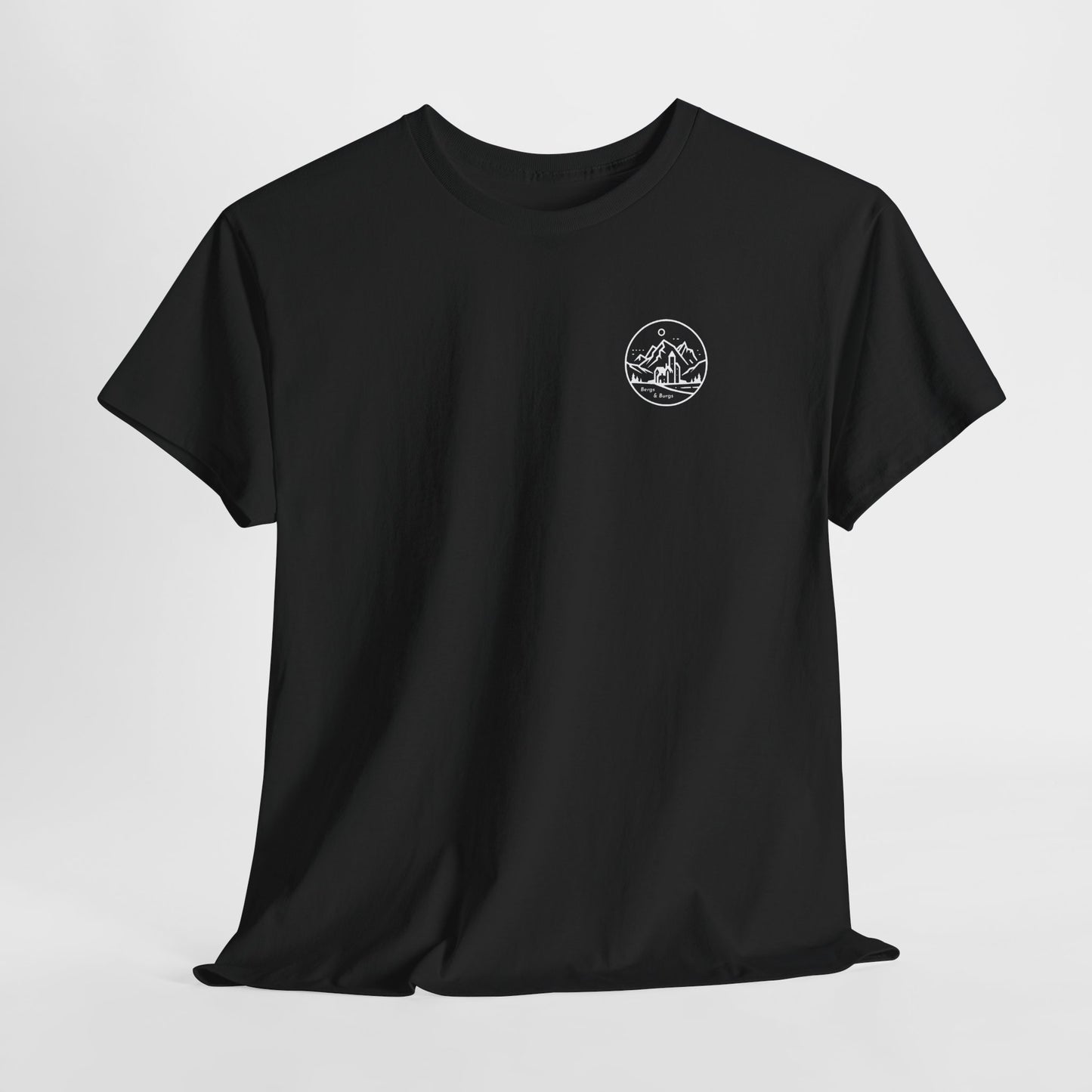 Travel Europe by Parachute with Bergs and Burgs Tee (light on dark)
