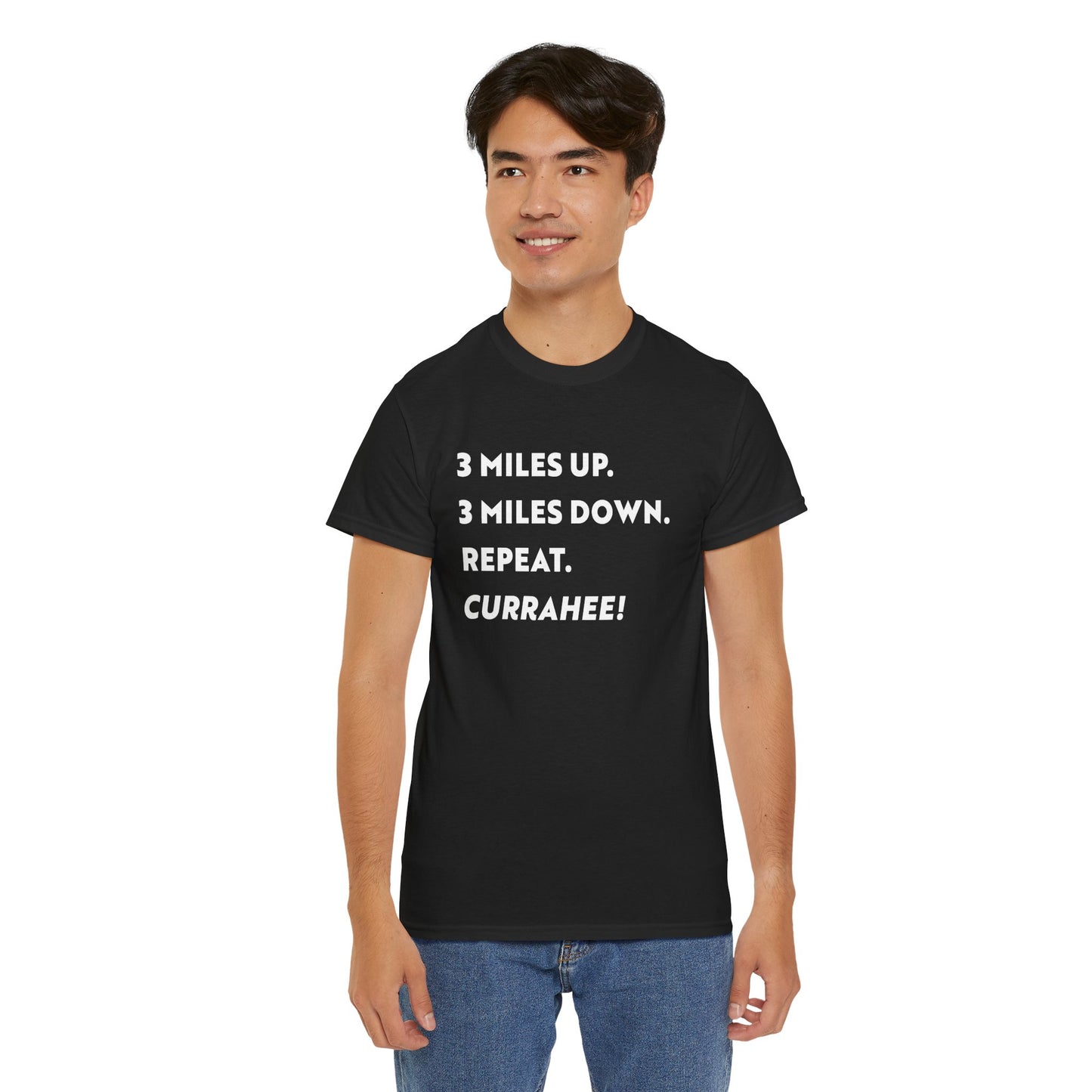 3 Miles Up 3 Miles Down Tee — Band of Brothers Workout Shirt (light on dark)