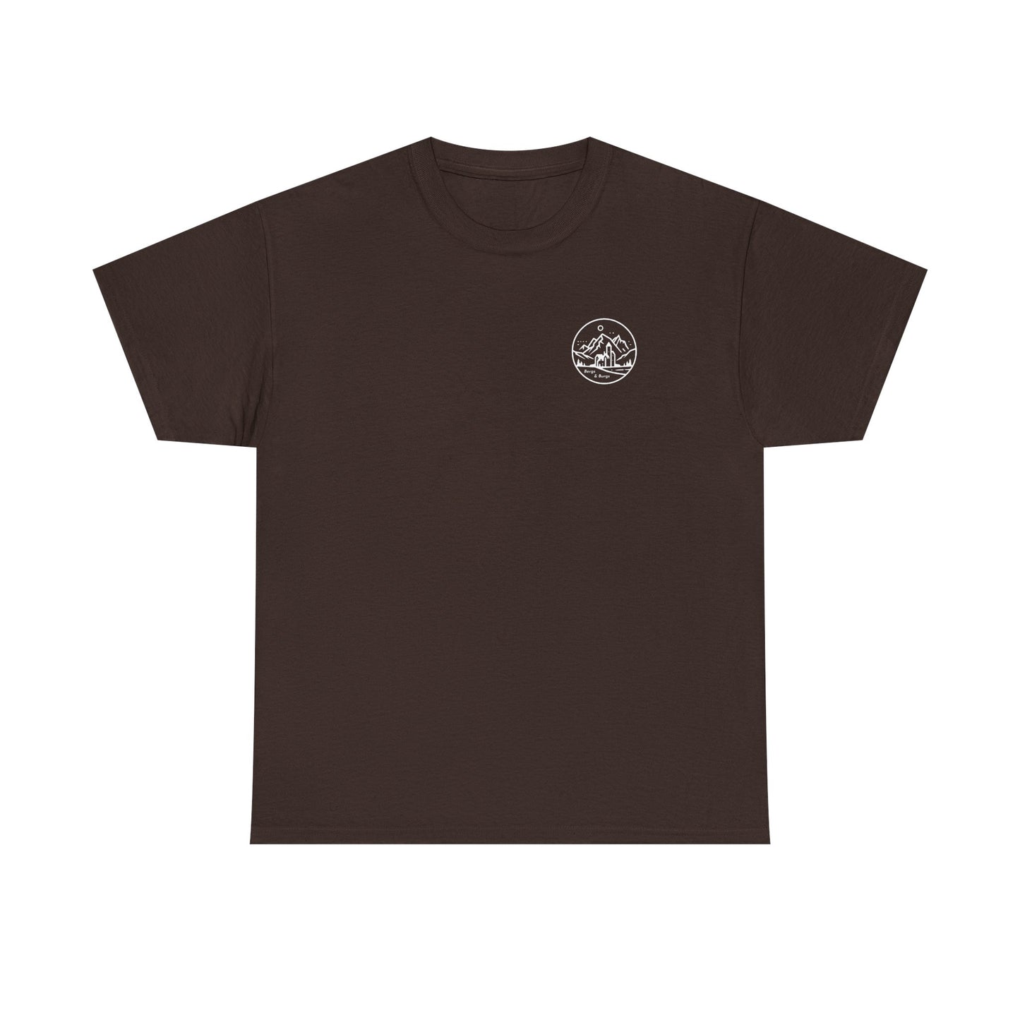 Travel Europe by Parachute with Bergs and Burgs Tee (light on dark)