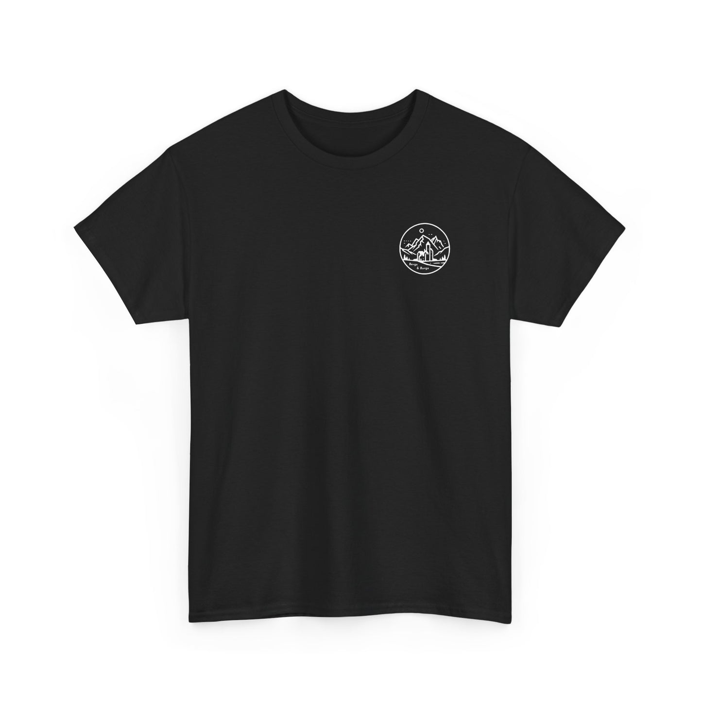 Travel Europe by Parachute with Bergs and Burgs Tee (light on dark)