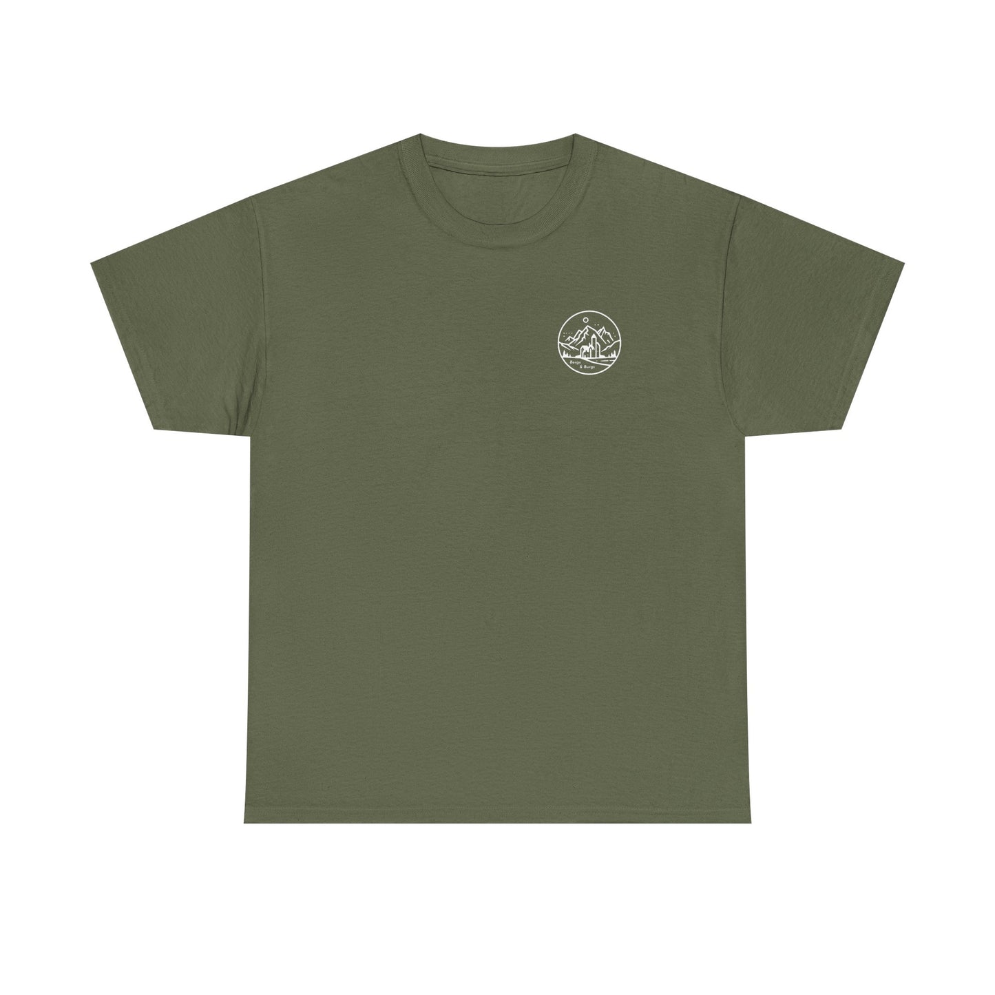 Travel Europe by Parachute with Bergs and Burgs Tee (light on dark)