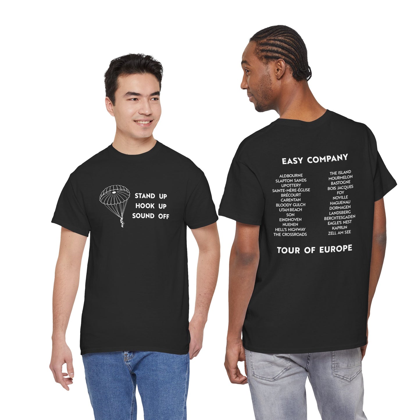 Stand Up Hook Up Sound Off Parachute T Shirt (light on dark)