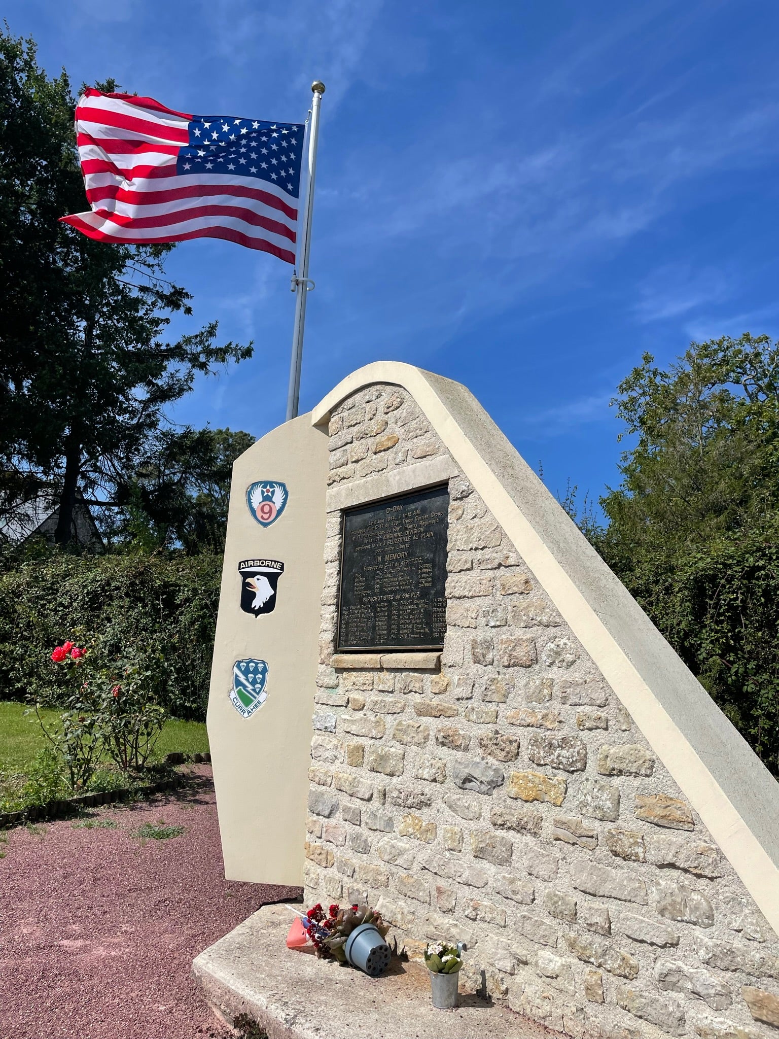 Memorial to Easy Company's Stick 66 near Sainte-mer-Eglise, France.